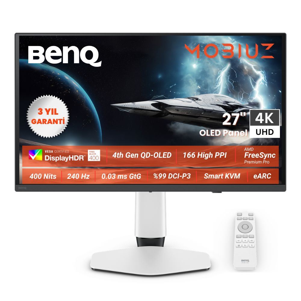 BENQ Mobiuz 26.5" OLED 4K 240Hz 0.03ms HDMI DP USB-C FreeSync Oyun Monitörü