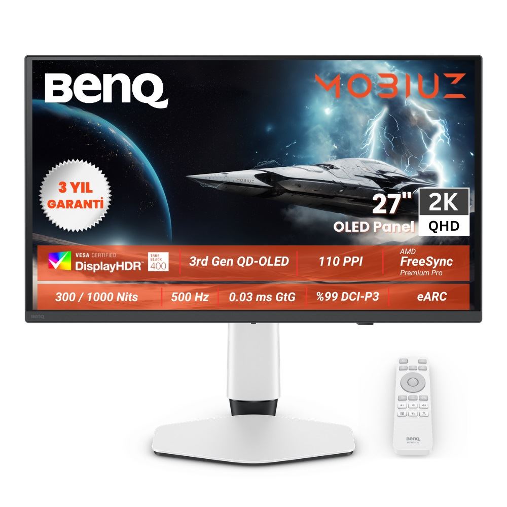BENQ Mobiuz 27" OLED 2K 500Hz 0.03ms HDMI USB HDR500 Eye Care Oyun Monitörü