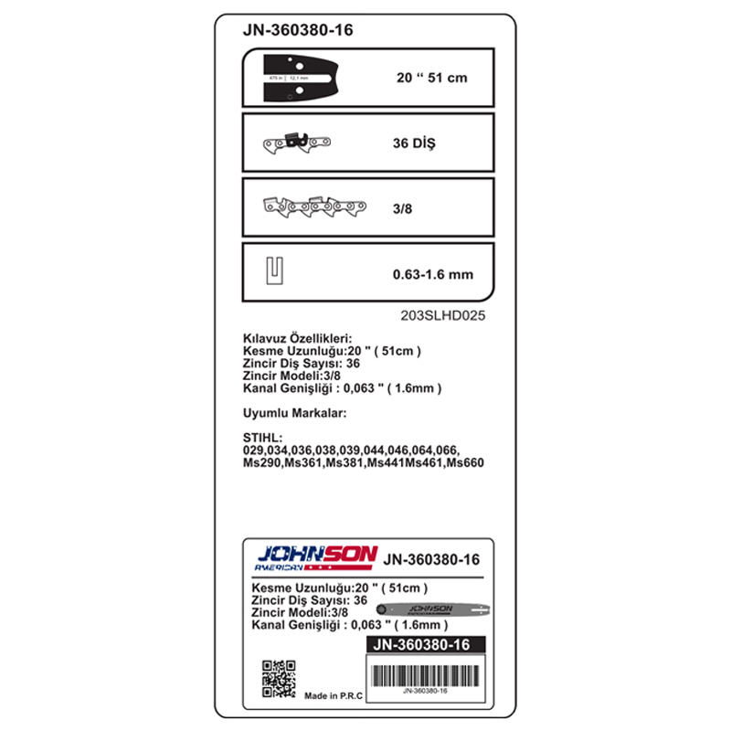 Johnson 3/8-36 Diş Stihl Palası görsel 2