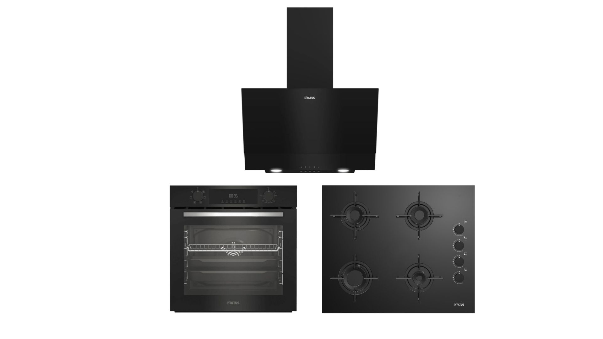 Altus Turbo Siyah Cam Ankastre Set (ALA 322 B - 159 DB - 510 B)