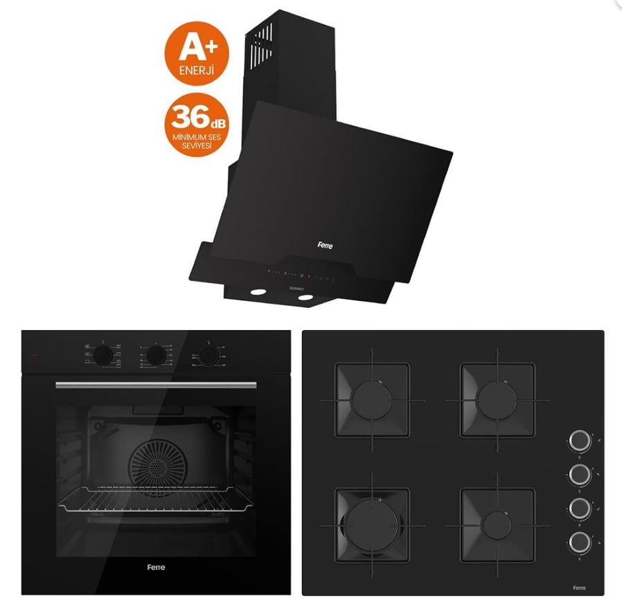 Ferre Silenart Yeni Seri Ultra Sessiz Siyah Ankastre Set ( QBL62CS + SS205 + D063 -Sa )