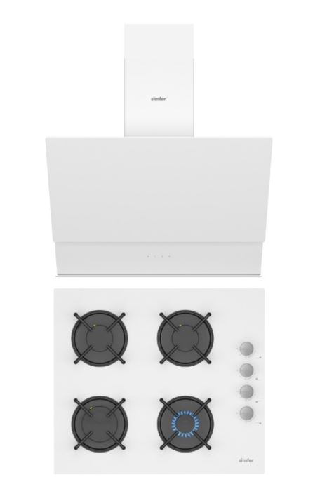 Simfer QS Beyaz 2'li Cam Ankastre Set (3507 Ocak + 8704 Davlumbaz)