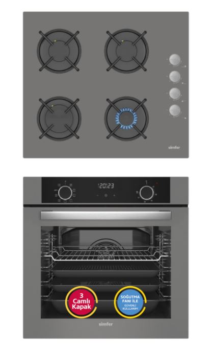 Simfer 0+9 Fonksiyon Airfry Gri 2'li Ankastre Set (8217 Fırın + 3538 Ocak)