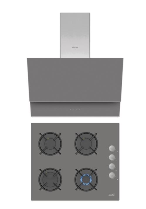 Simfer QS Gri 2'li Cam Ankastre Set (3538 Ocak + 8736 Davlumbaz)