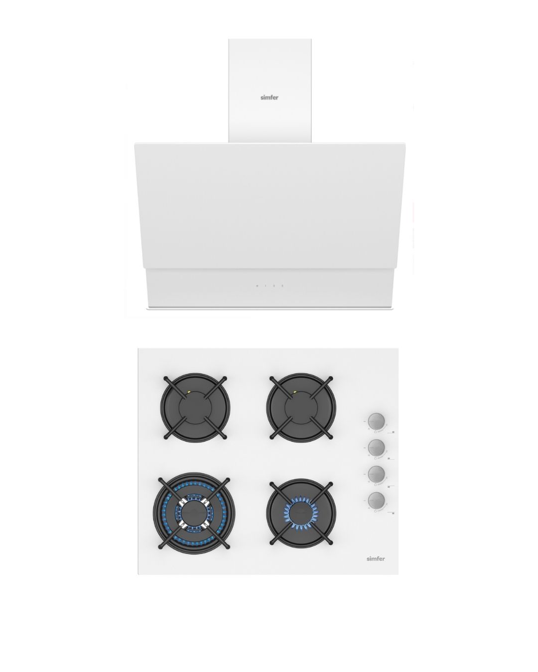 Simfer Premium Beyaz Cam 2'li Ankastre Set (3509 Ocak + 8704 Davlumbaz)