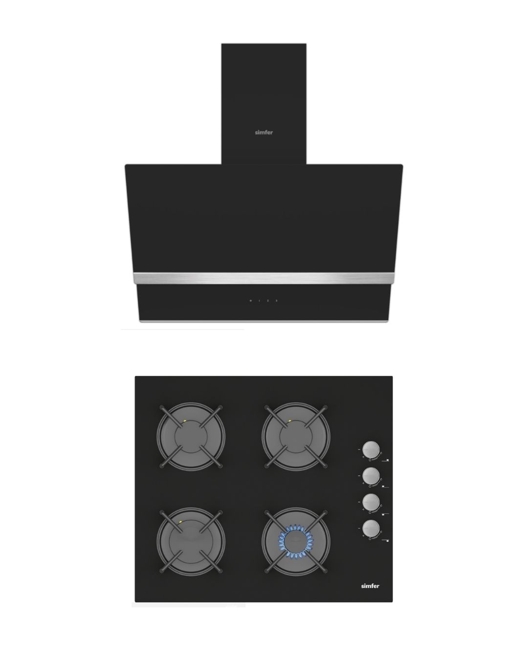 Simfer Premium Siyah Cam 2'li Ankastre Set (3500 Ocak + 8738 Davlumbaz)