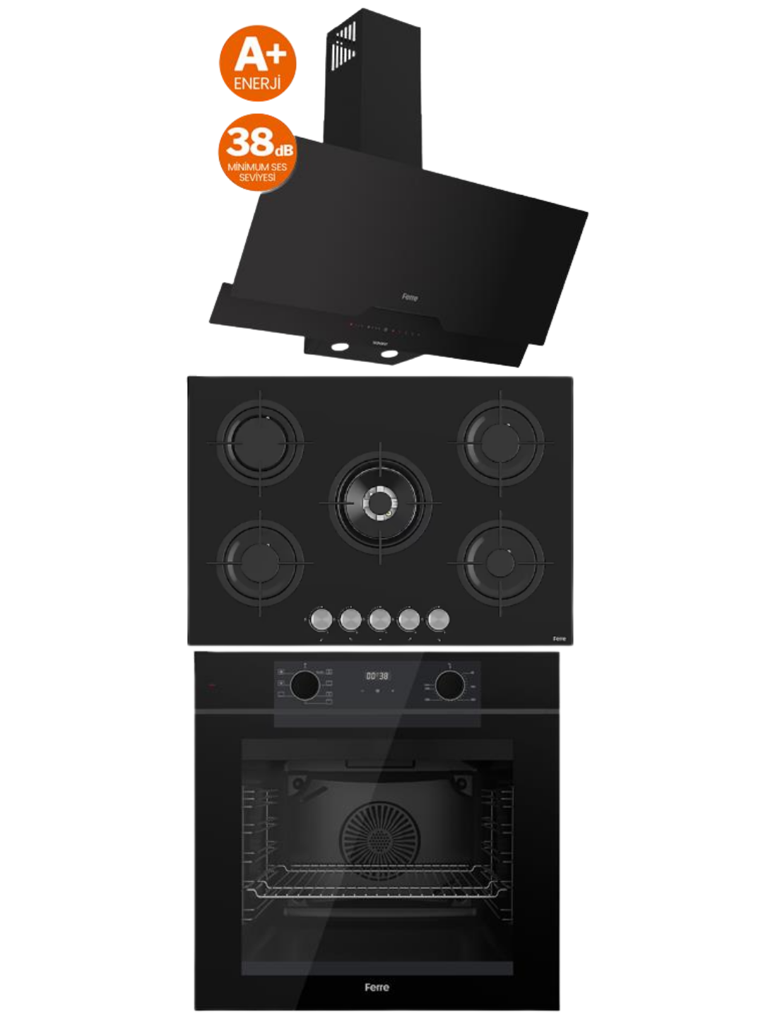 Ferre Fryart Siyah Ankastre Set (RS035 Ocak - QEP63CS Fırın - D067 Davlumbaz)