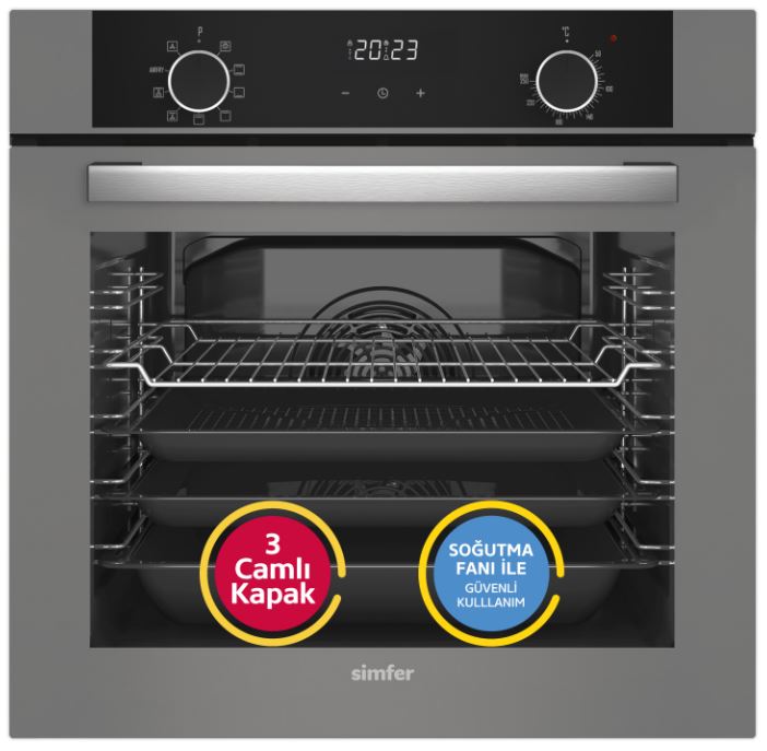 Simfer 8217 0+9 Fonksiyon Airfry Gri Cam Ankastre Fırın