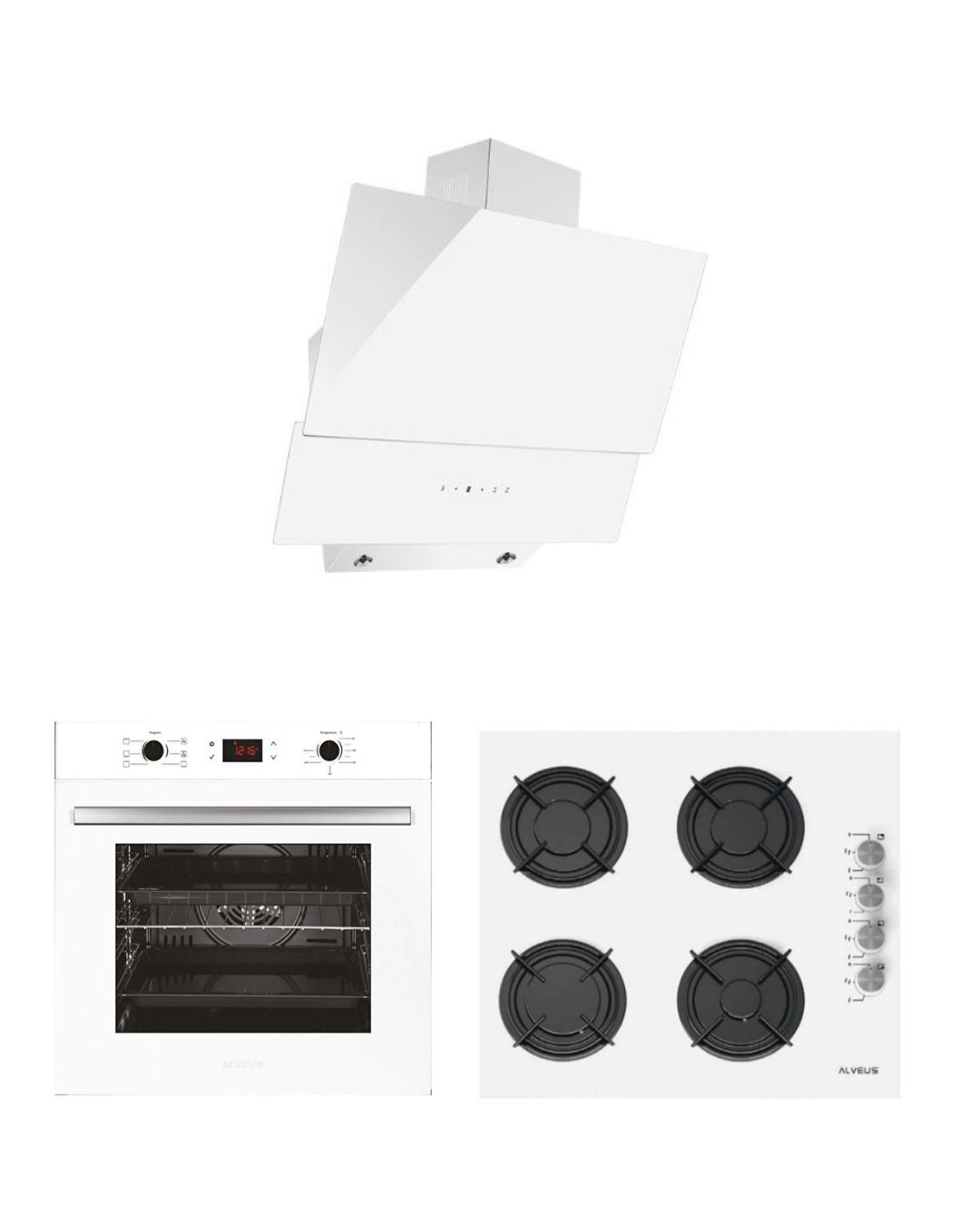 Alveus Beyaz Cam Ankastre Set (MFA 627 WH + KLS 670 WH + MOD 3000 )