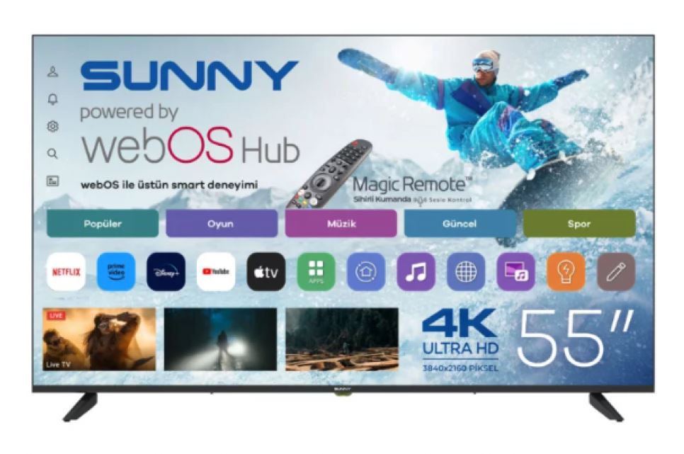 Sunny SN55QUPRL-W02M 4K Ultra HD 55' 140 Ekran Uydu Alıcılı webOS Smart QLED TV