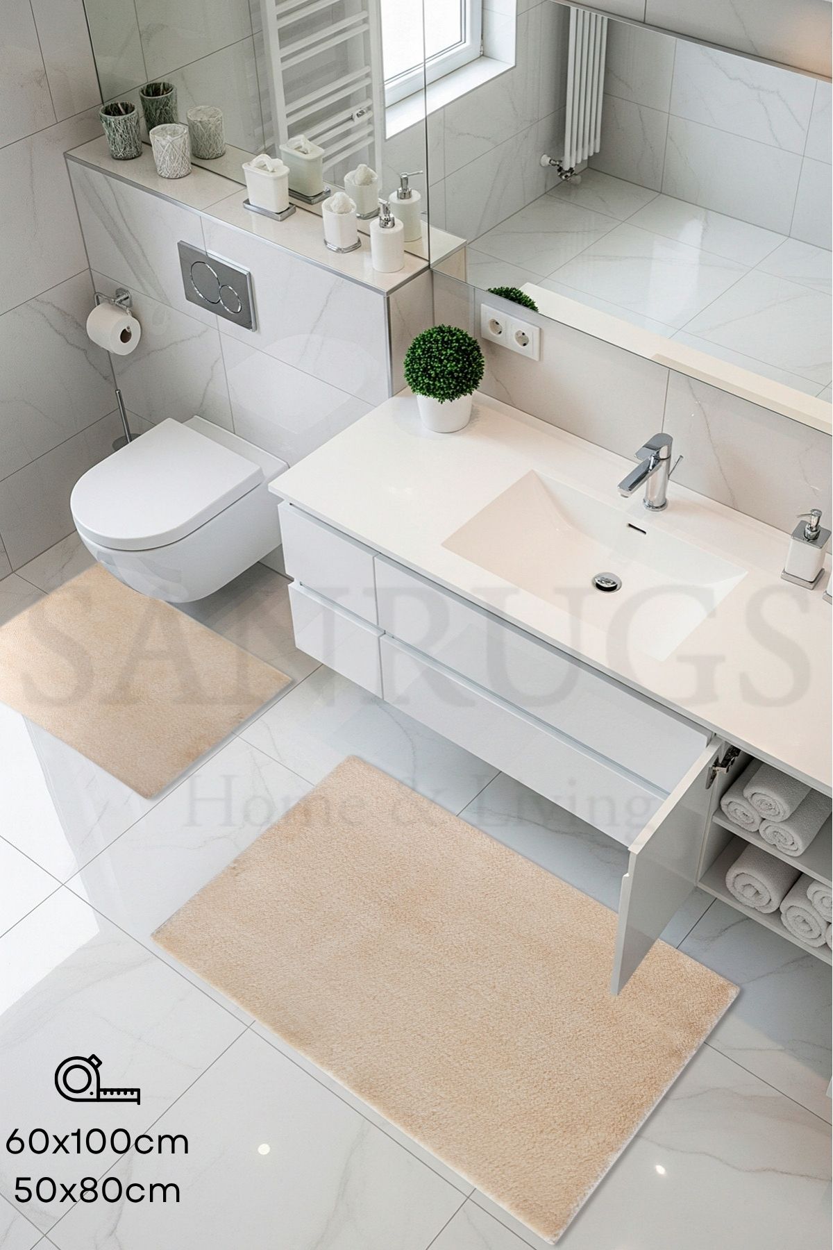 60x100cm ve 50x80cm 2'li Banyo Paspas Seti Peluş Tüylü Kaymaz Taban Yıkanabilir view 4