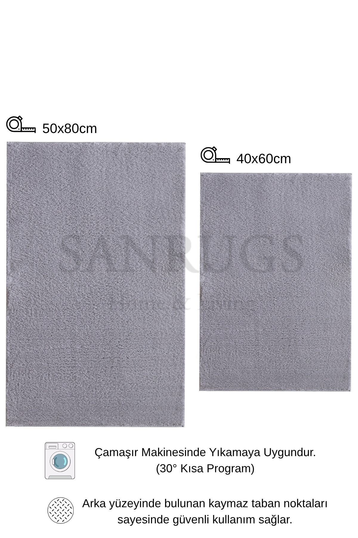 50x80cm ve 40x60cm 2'li Banyo Paspas Seti Peluş Tüylü Kaymaz Taban Yıkanabilir - 2