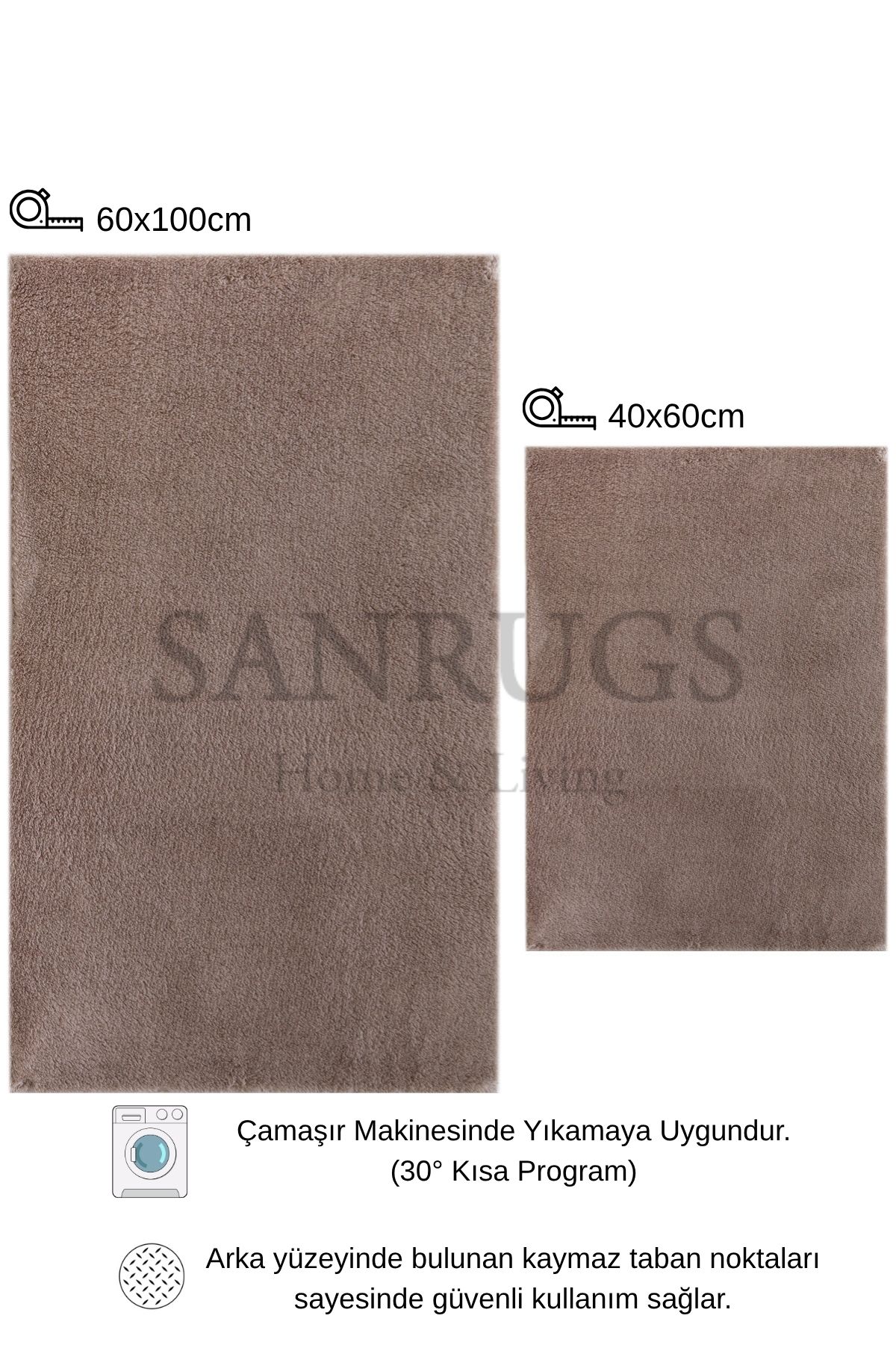 60x100cm ve 40x60cm 2'li Banyo Paspas Seti Peluş Tüylü Kaymaz Taban Yıkanabilir - 3
