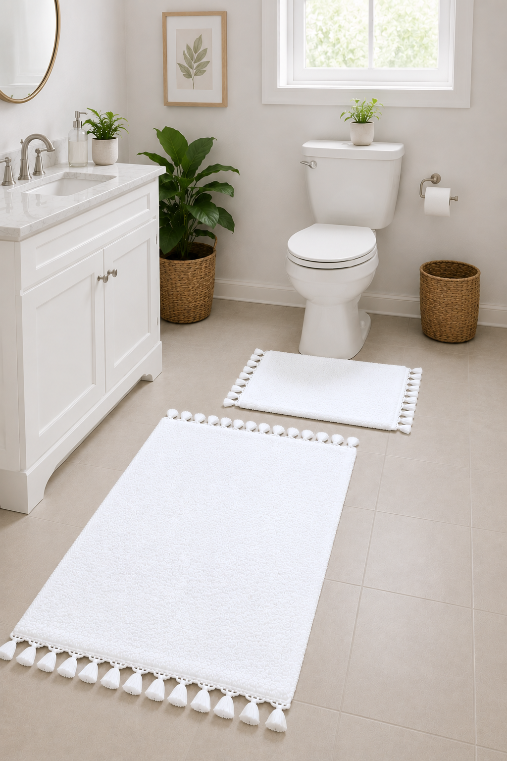 Pofuduk Tüylü, Yıkanabilir ve Kaymaz Tabanlı, Elit Püsküllü, Banyo Paspas Seti 60x100cm ve 40x60cm view 5