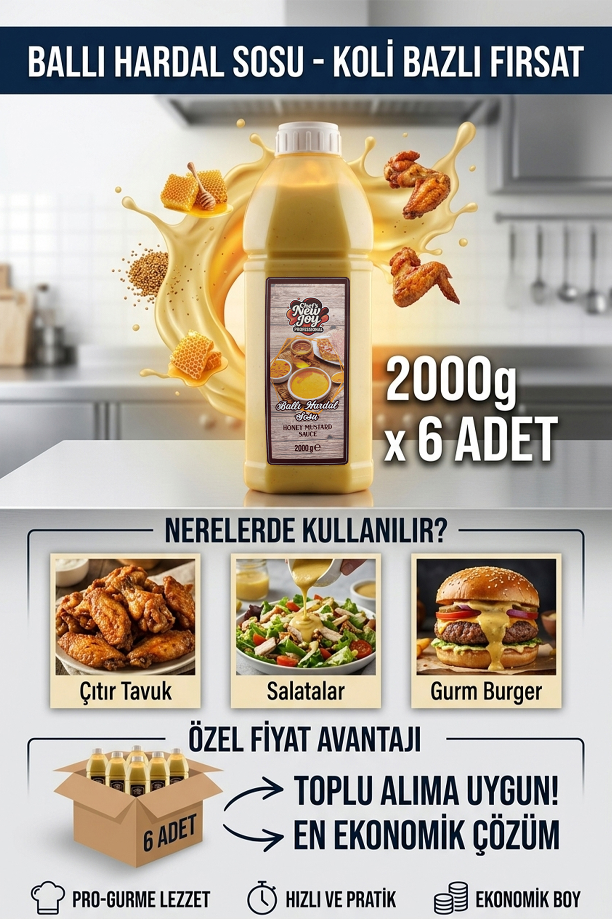 Ballı Hardal Sosu 2000 G x 6 Adet - 1 Koli (Koli Bazlı Avantaj Paketi)