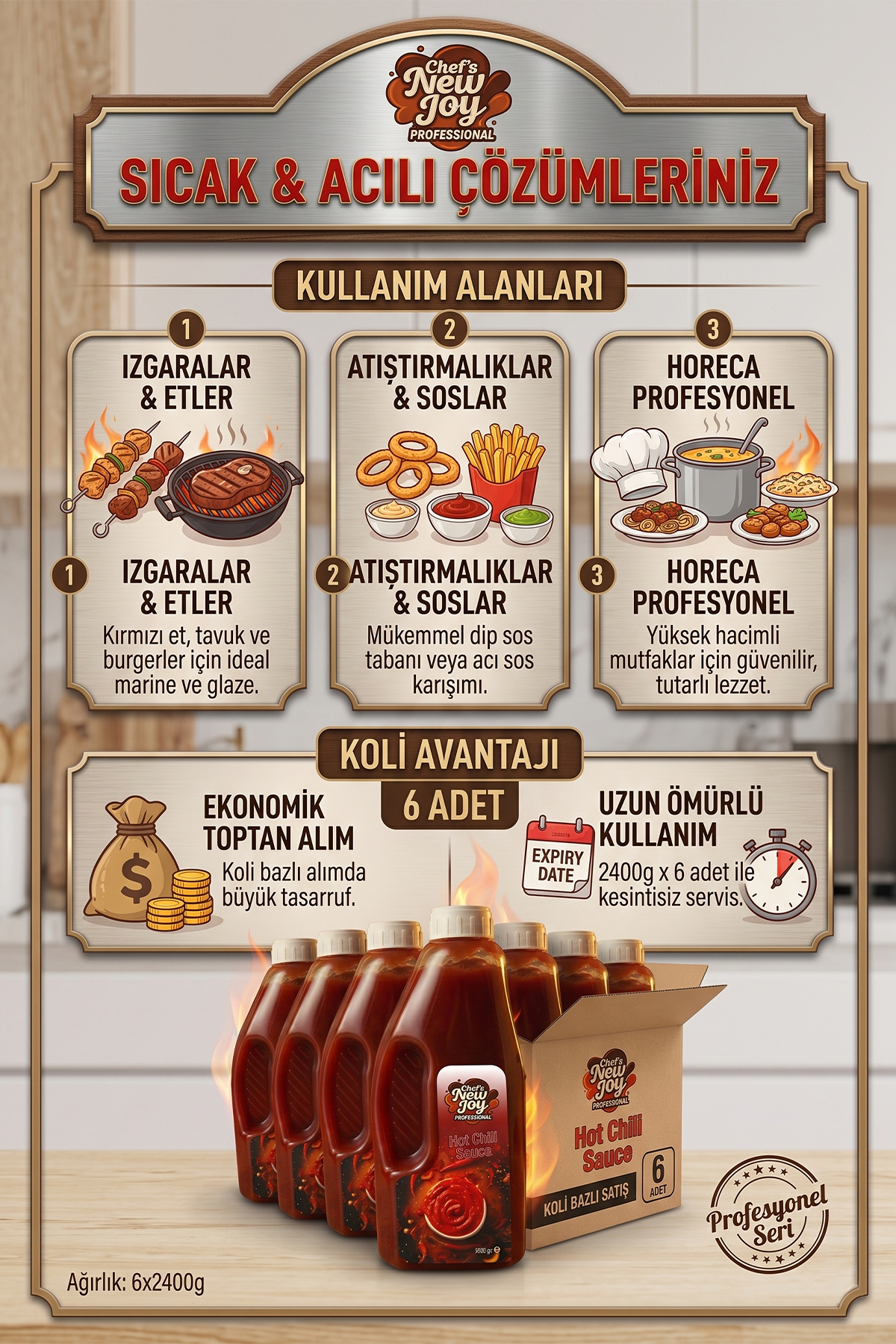 Hot Chili Sosu 2400 G x 6 Adet - 1 Koli (Koli Bazlı Avantaj Paketi)