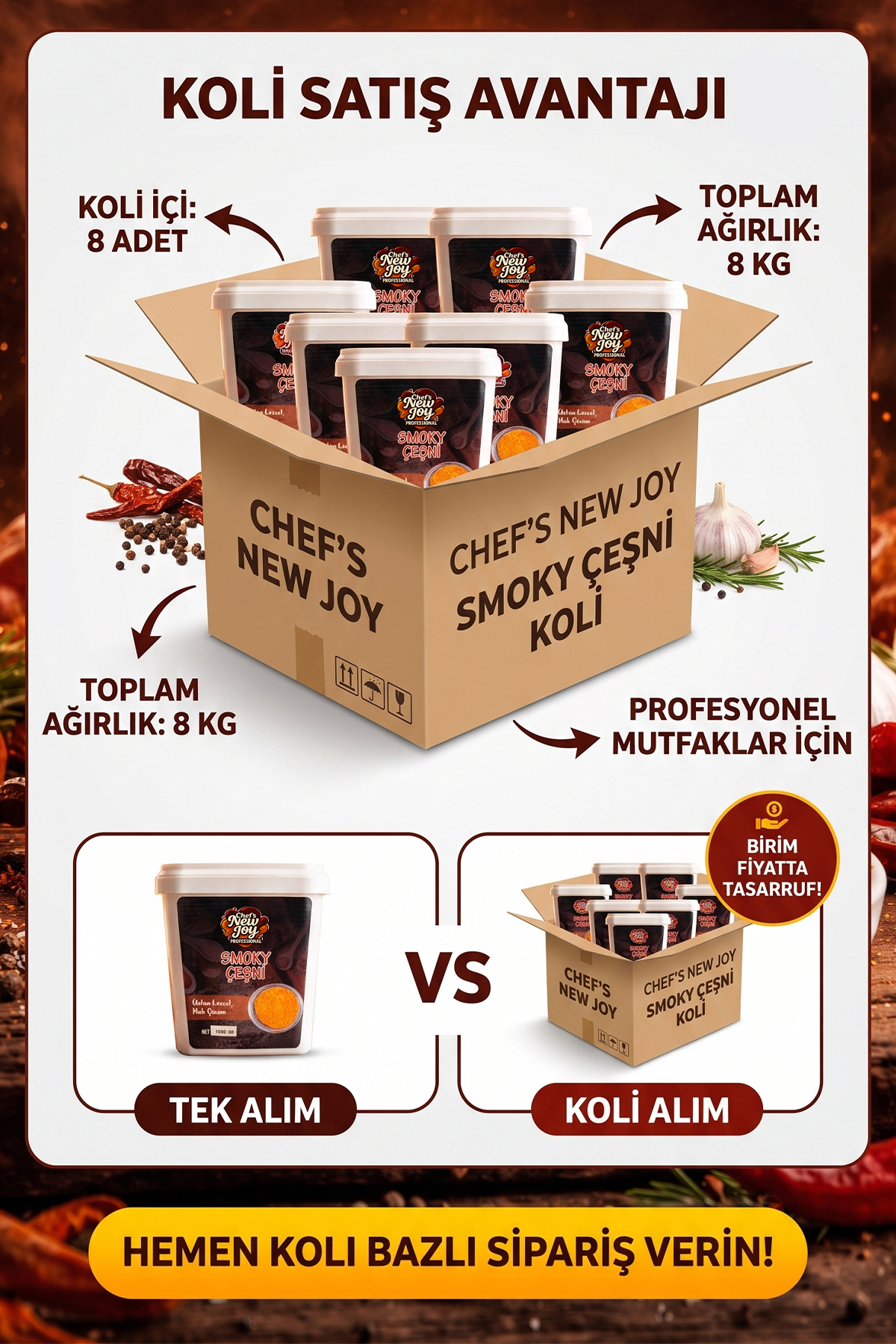Smoky Çeşni Barbekü Baharatı 1000 G x 8 Adet - 1 Koli (Koli Bazlı Avantaj Paketi)