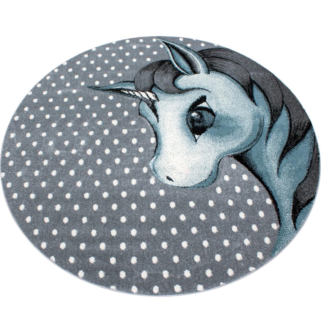 Sevimli Unicorn Tasarım Halı Mavi Gri Halı Yumuşak Yuvarlak Jüt Halı Çocuk Odası Oyun Halısı