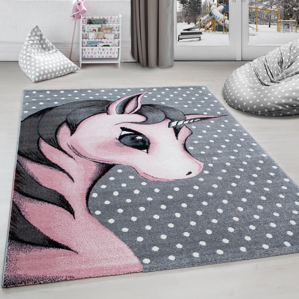 Çocuk halısı sevimli Peri Atı desenli gri pembe renklerde