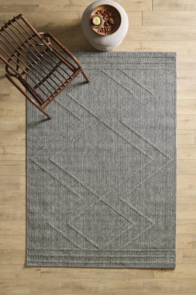 İskandinav Tasarım ZigZag Desenli Gri Halı Salon Halısı Mutfak Halısı Yolluk Paspas Dış Mekan Halı