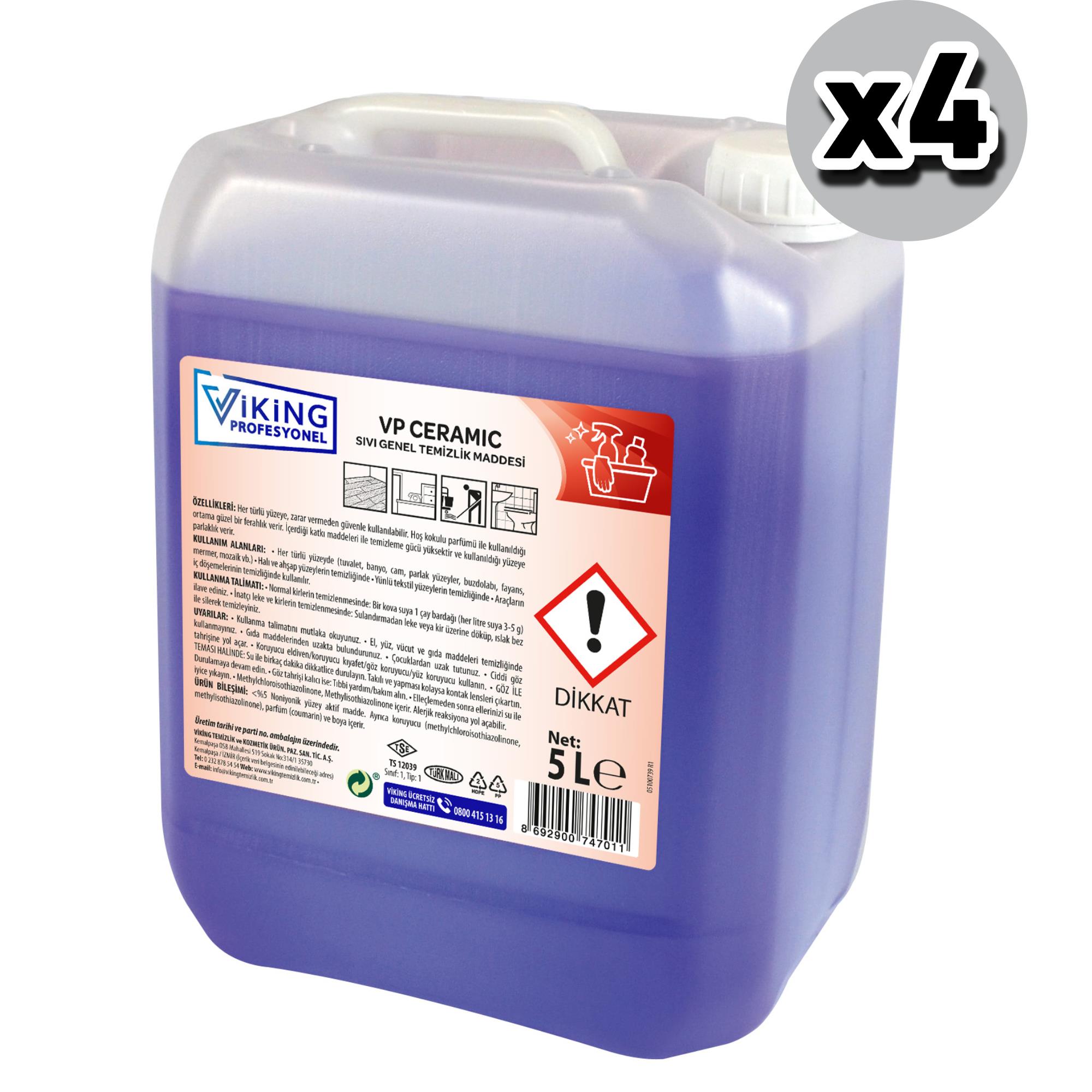 Viking Vp Ceramıc Sıvı Genel Temizlik Maddesi Kıvamlı 5 Lt 4 Adet 1 Koli