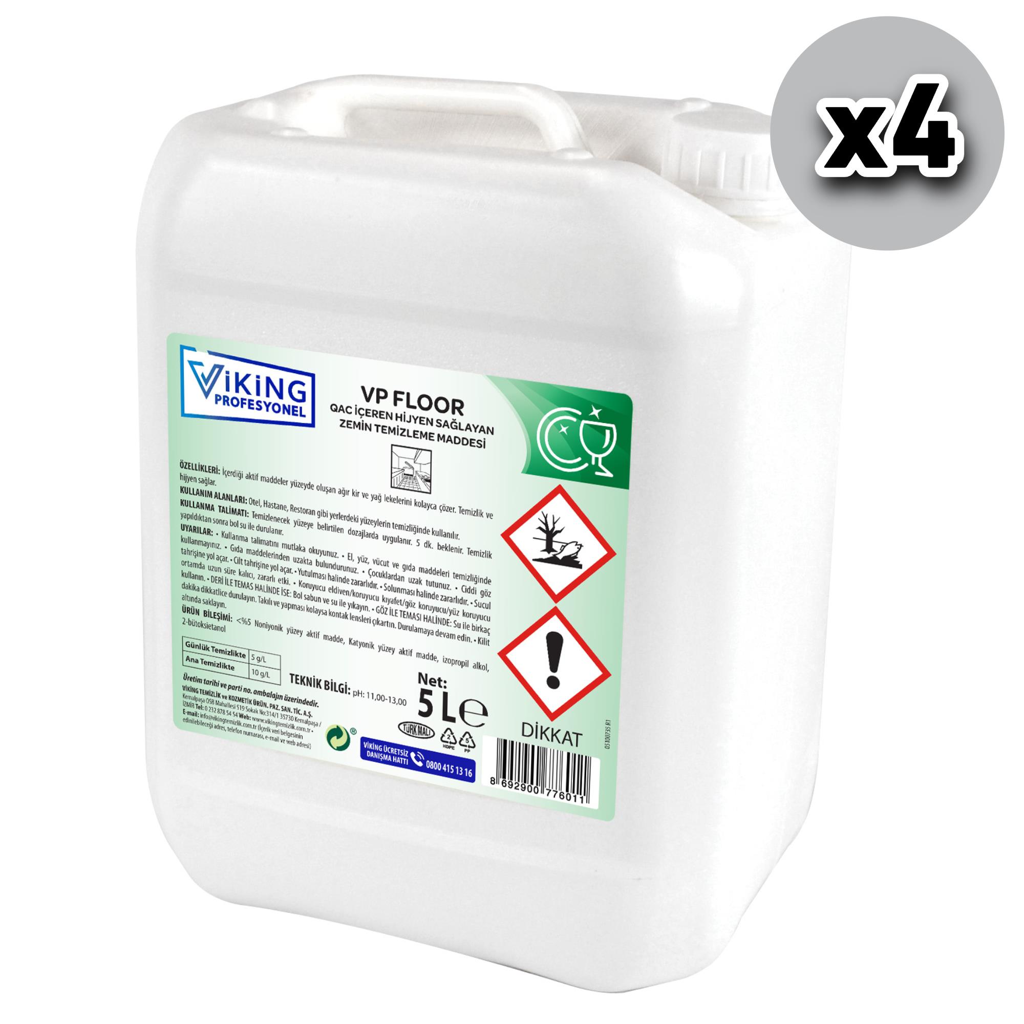 Viking Vp Floor Qac Bazlı Yüzey Dezenfektanı 5 Lt 4 Adet 1 Koli