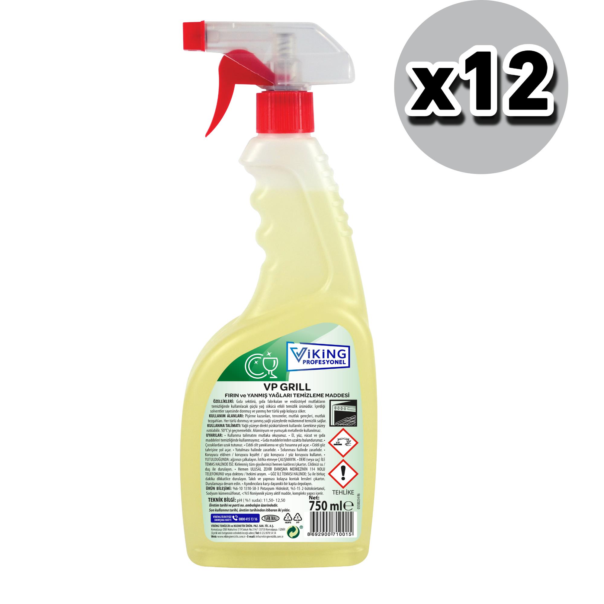 VP GRILL Fırın ve Yanmış Yağları Temizleme Maddesi 750 ml 12 Adet (1 koli)