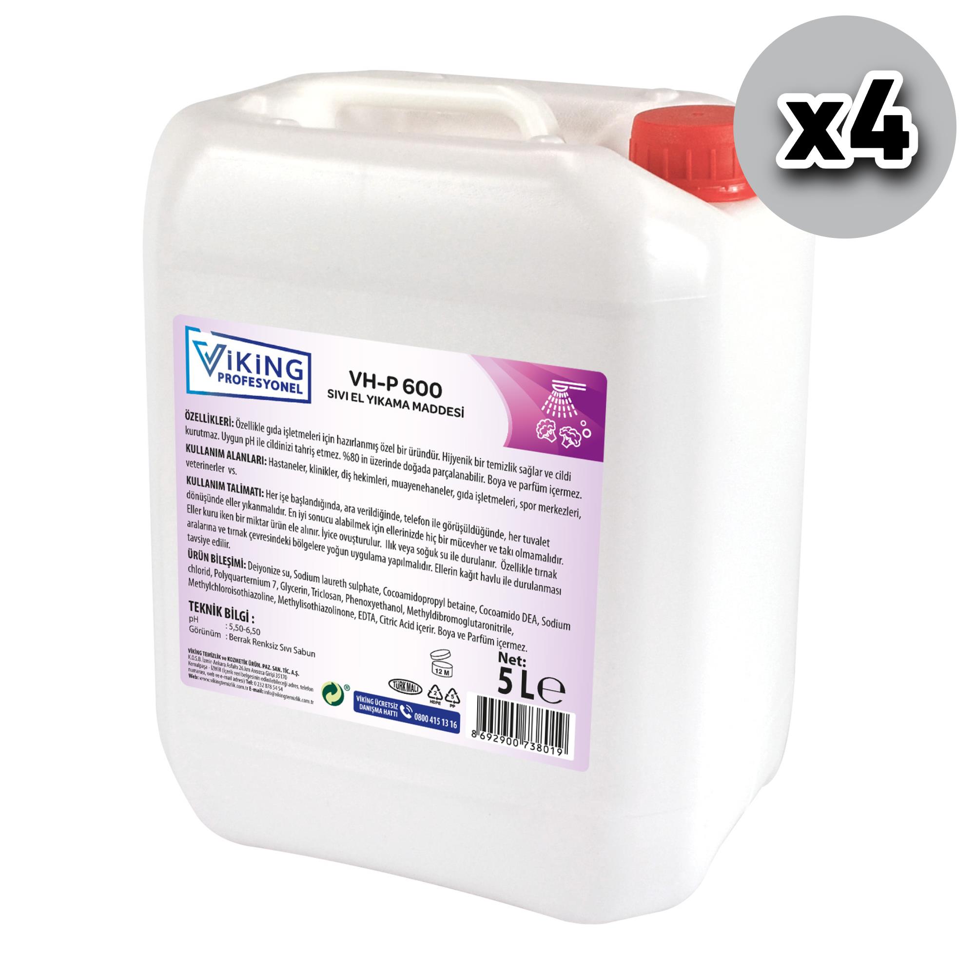 Viking Vp Vh-P 600 Antibakteriyel Sıvı Sabun 5 Lt 4 Adet 1 Koli
