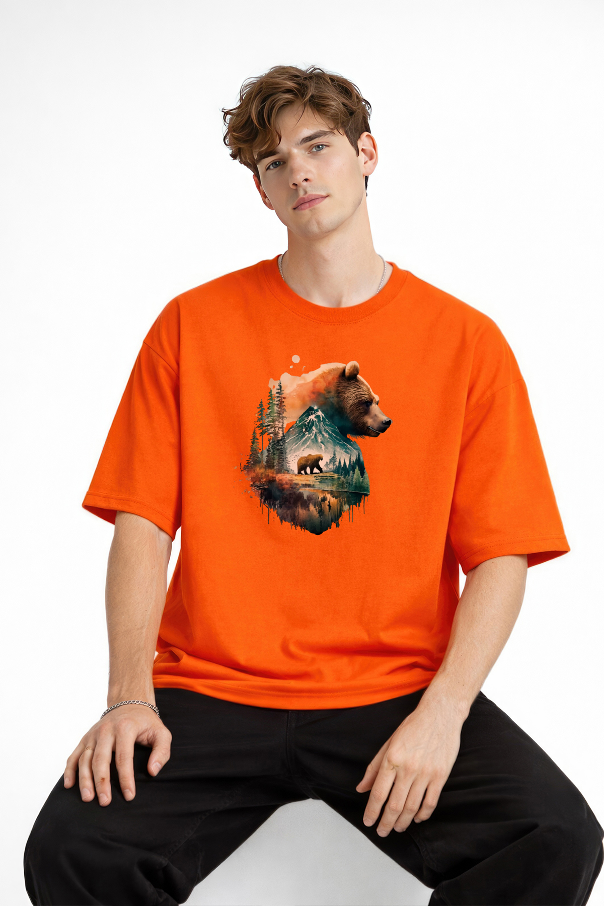 Bear2 - Oversize Tişört TURUNCU