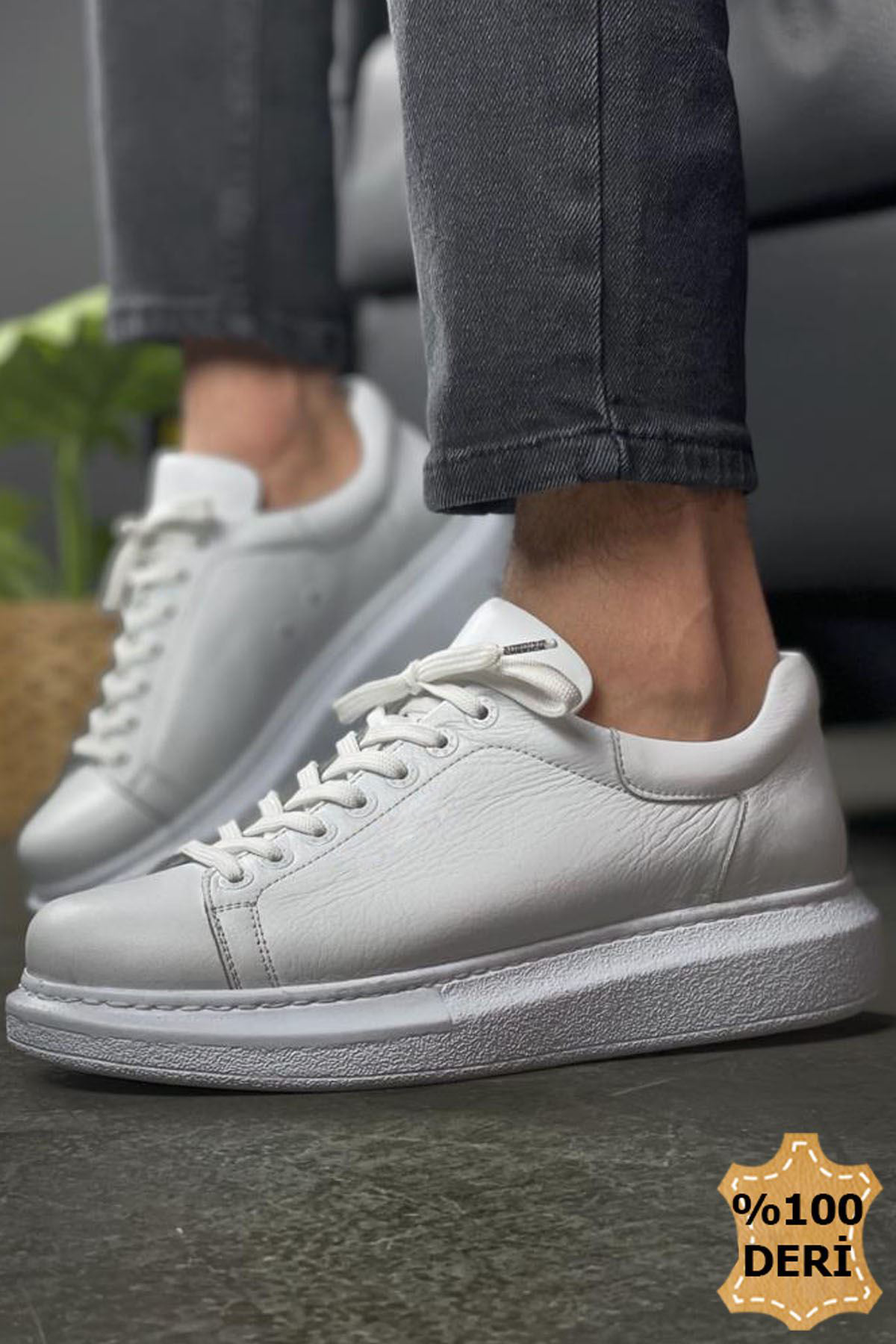 Hakiki Deri Erkek Sneaker Ayakkabı Beyaz MN257