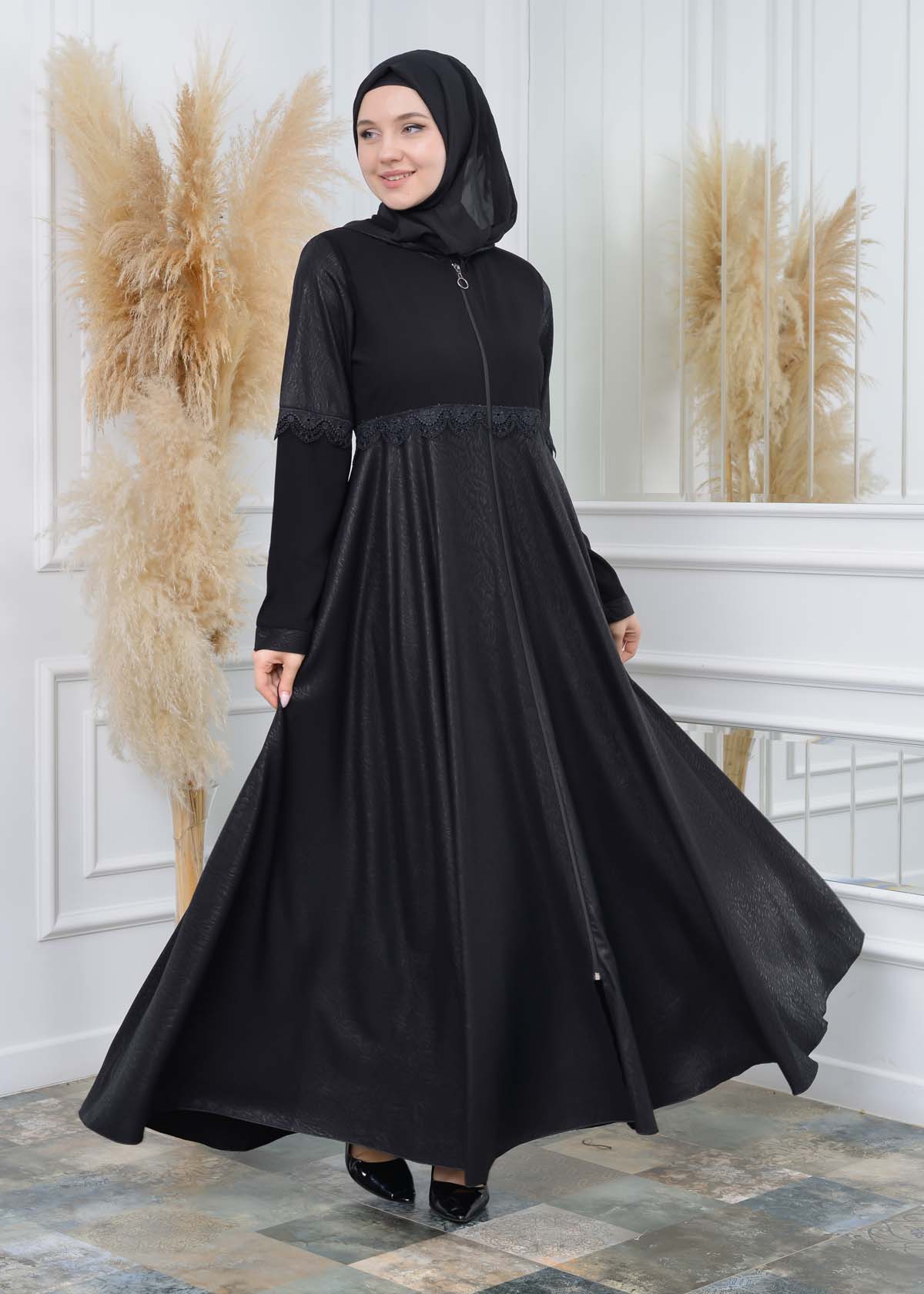 Modamix women Hoodied Abaya of Rose Rise fabric 567 Siyah