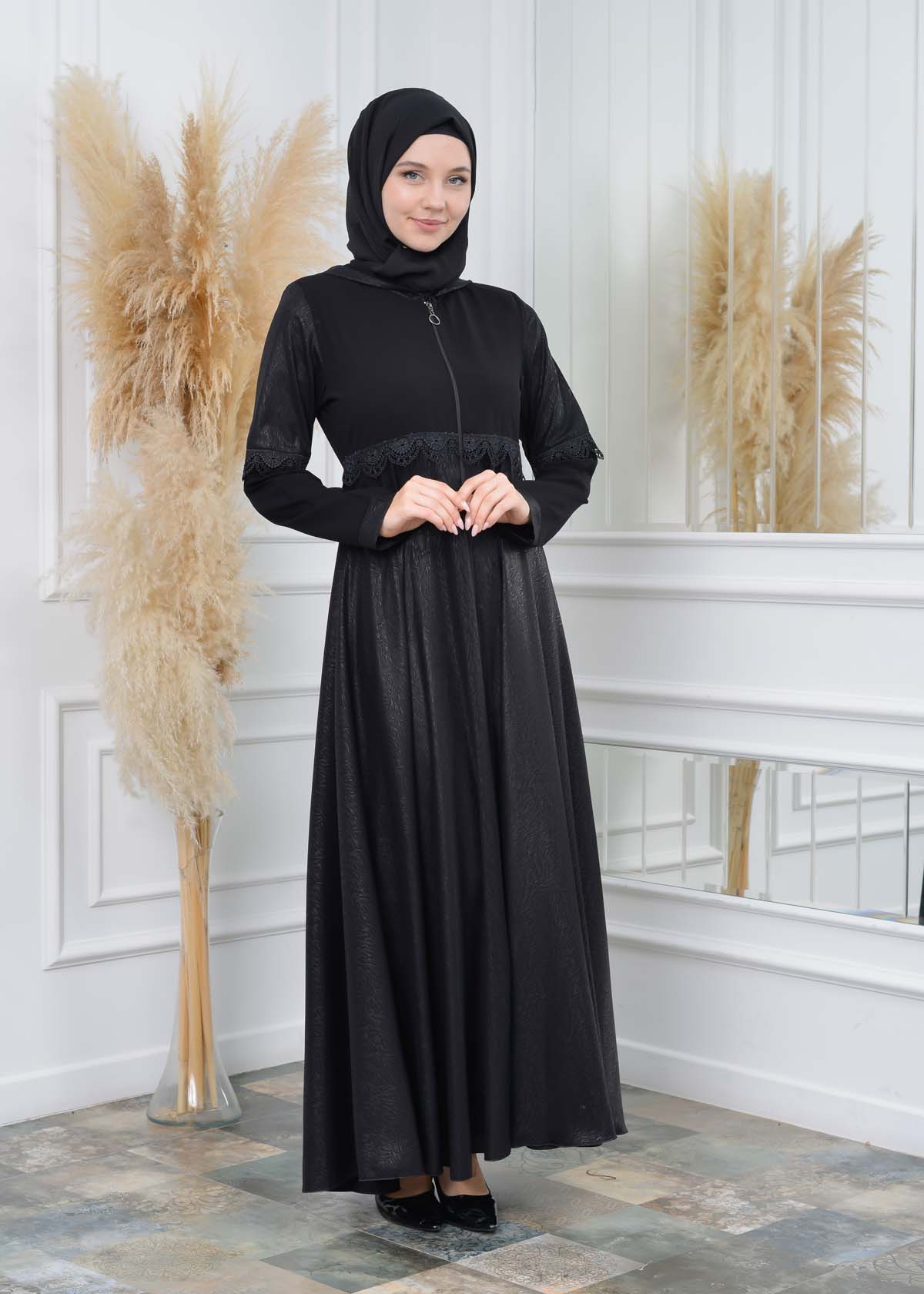 Modamix women Hoodied Abaya of Rose Rise fabric 567 Siyah