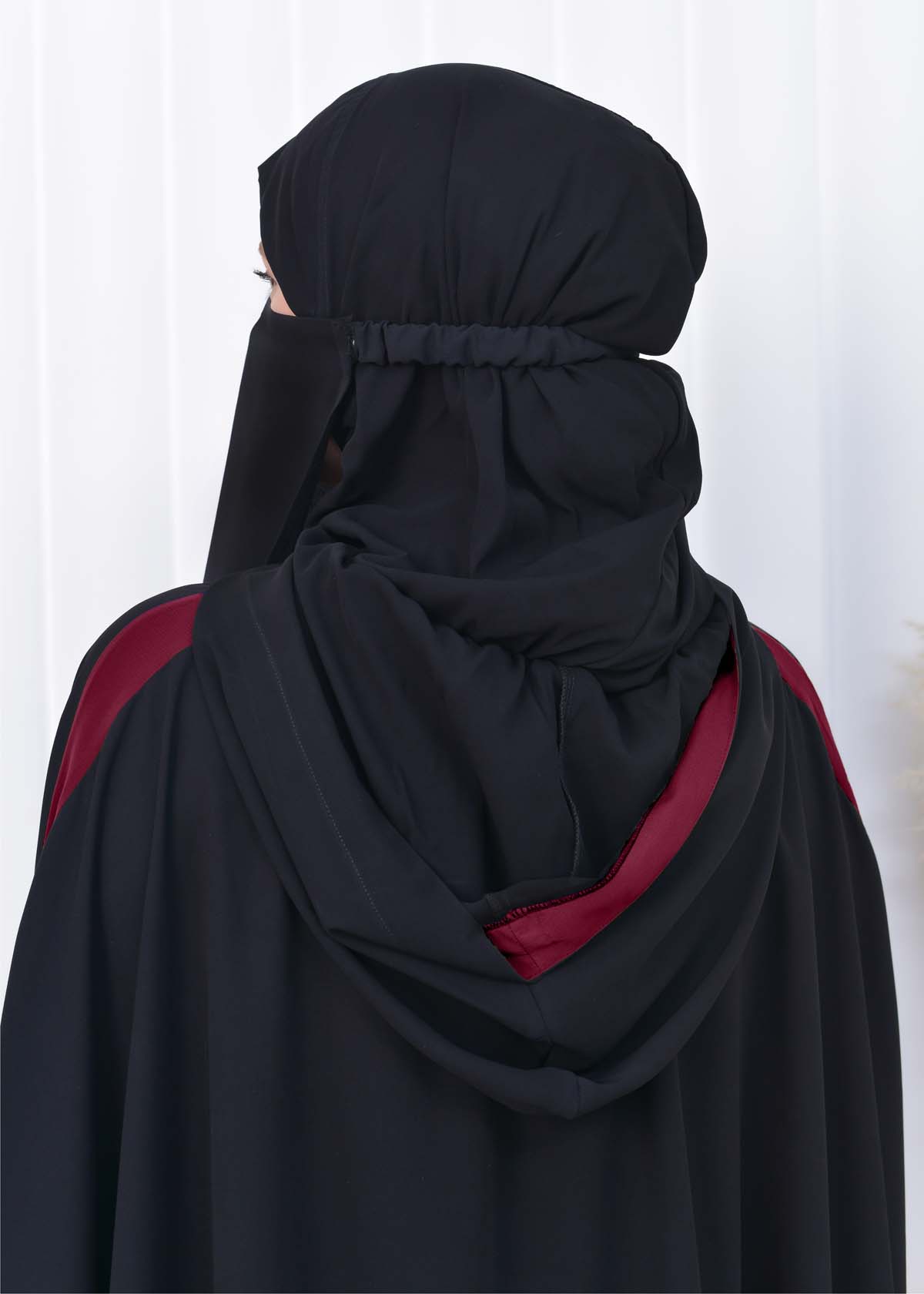 Muslim Hijab Dresse Set 4 Pieces Sheet Set Hooded Veiled 2-color Elastic Skirt Striped Sleeves Fits All Sizes Bordo