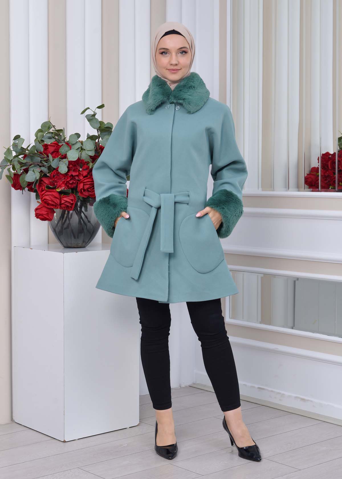 WOMENS FURNITURE SHORT COAT WITH FURNITURE Collar and Cuffs 1335 - mint