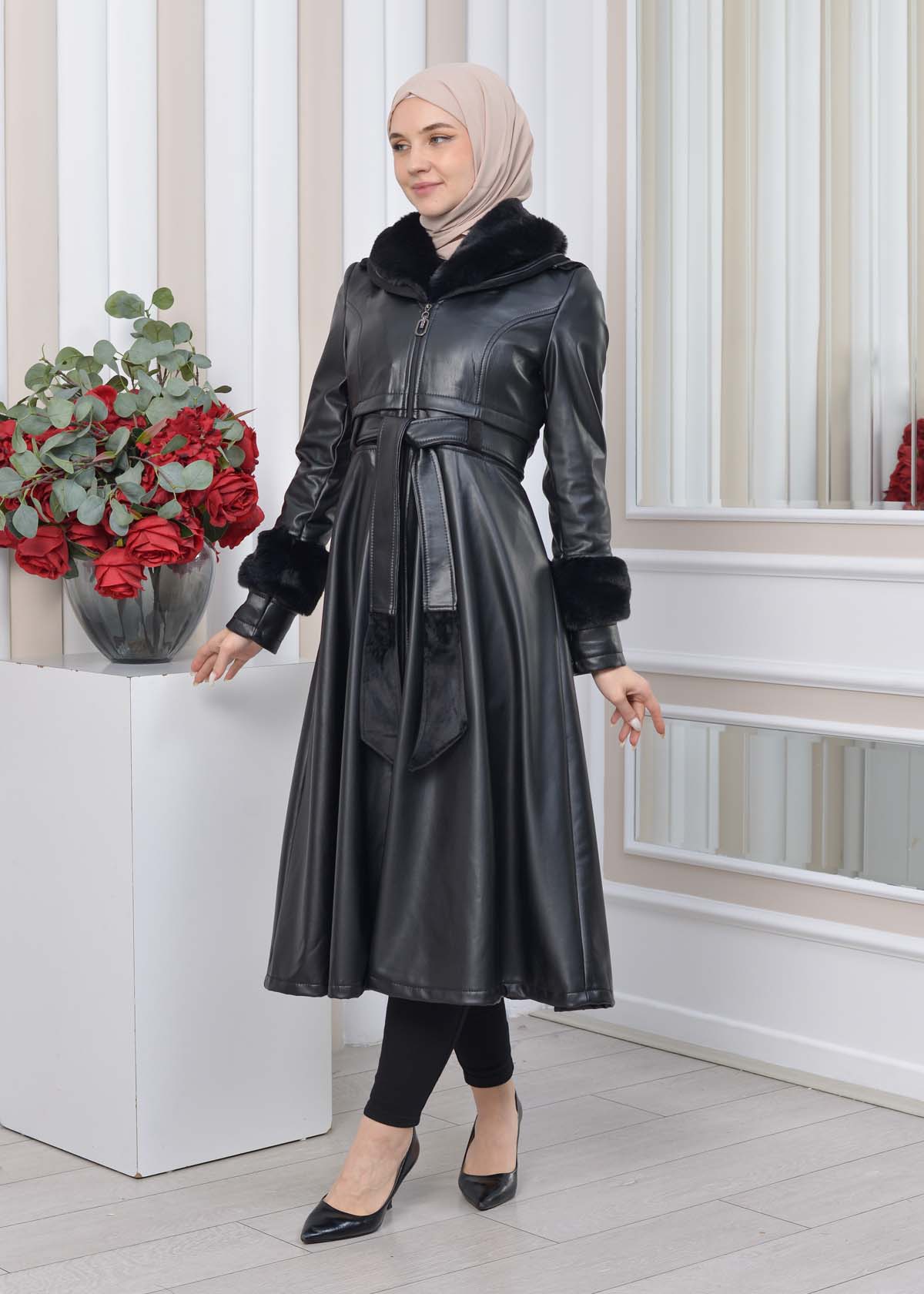 Leather fur trench coat best sale