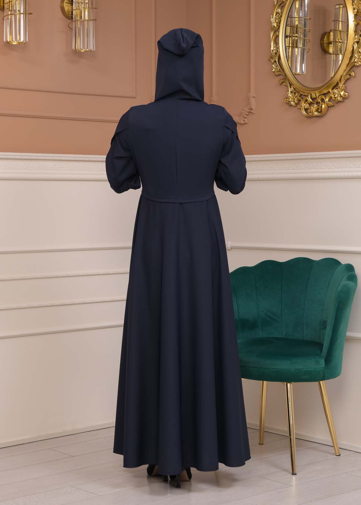 Modest Abaya With Flared Sleeve Detail 677 Lacivert