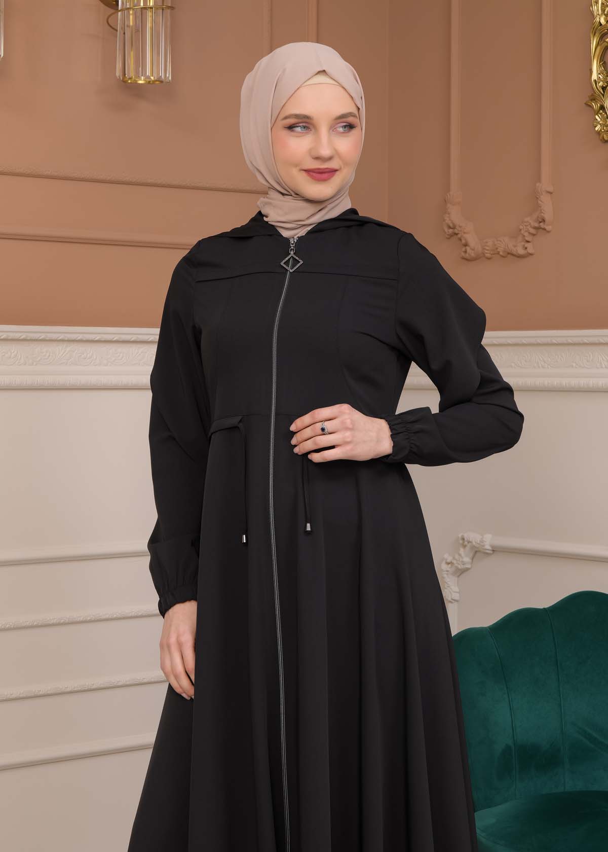 Modest Abaya With Flared Sleeve Detail 677 Siyah