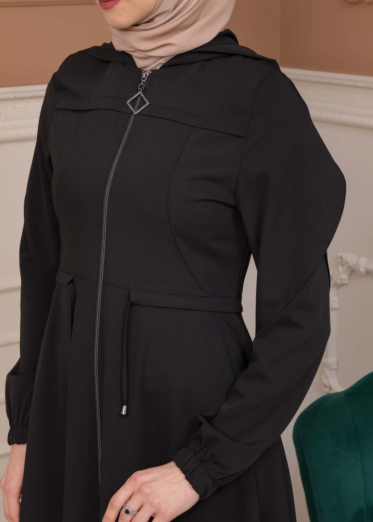 Modest Abaya With Flared Sleeve Detail 677 Siyah