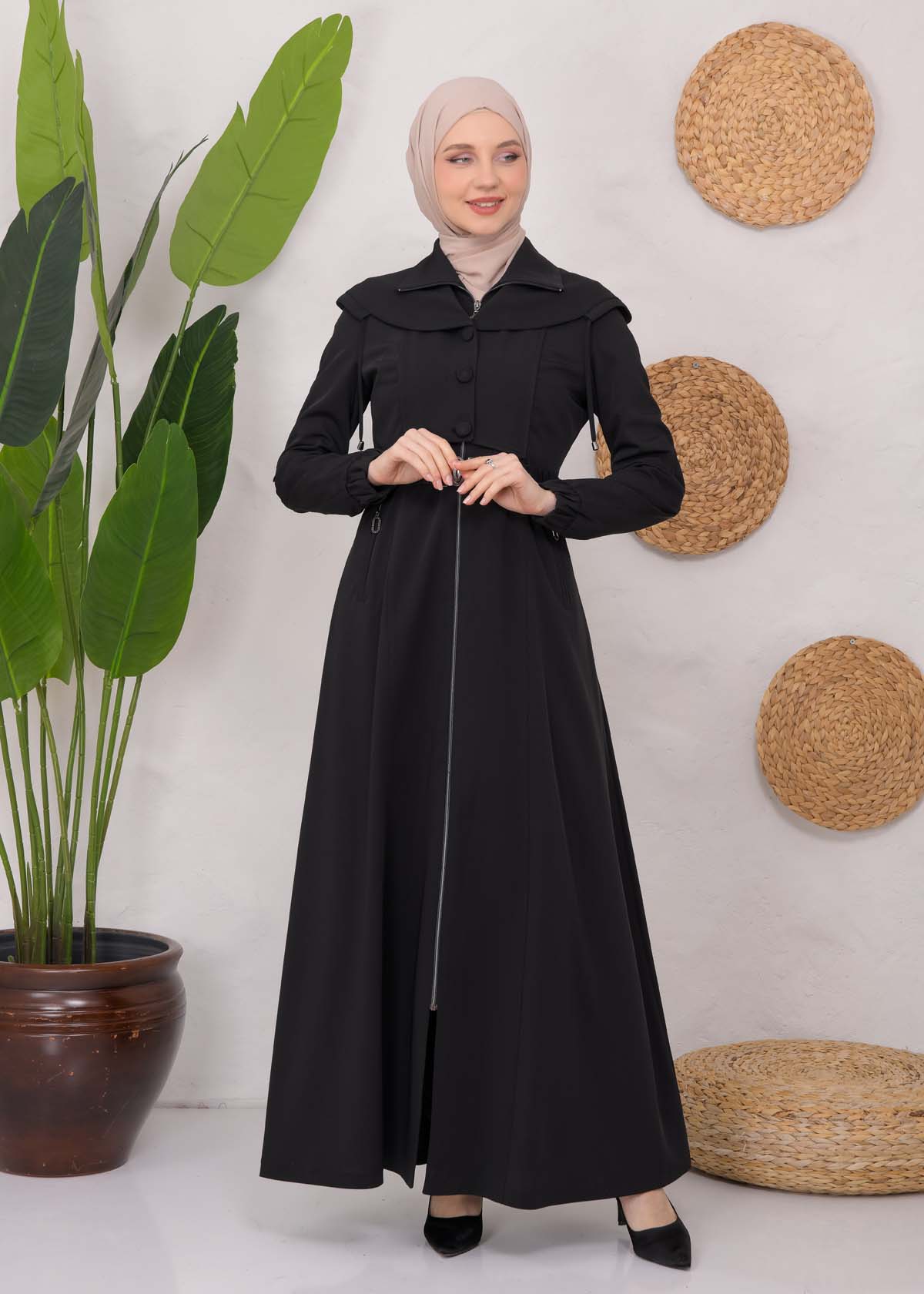 Modest Topcoat With Buttoned Detail 1220 - black