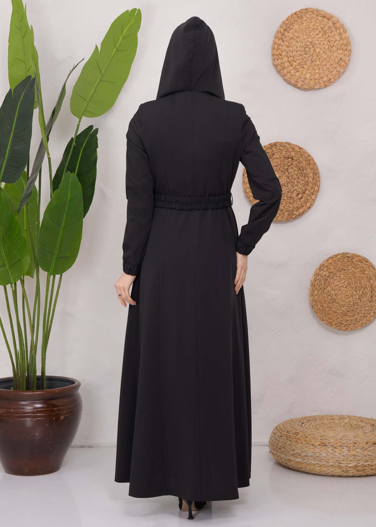 Modest Topcoat With Buttoned Detail 1220 Siyah