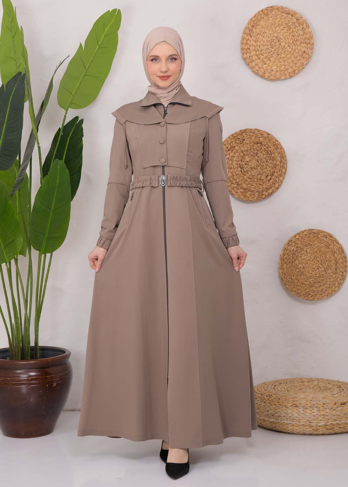 Modest Topcoat With Buttoned Detail 1220 - beige