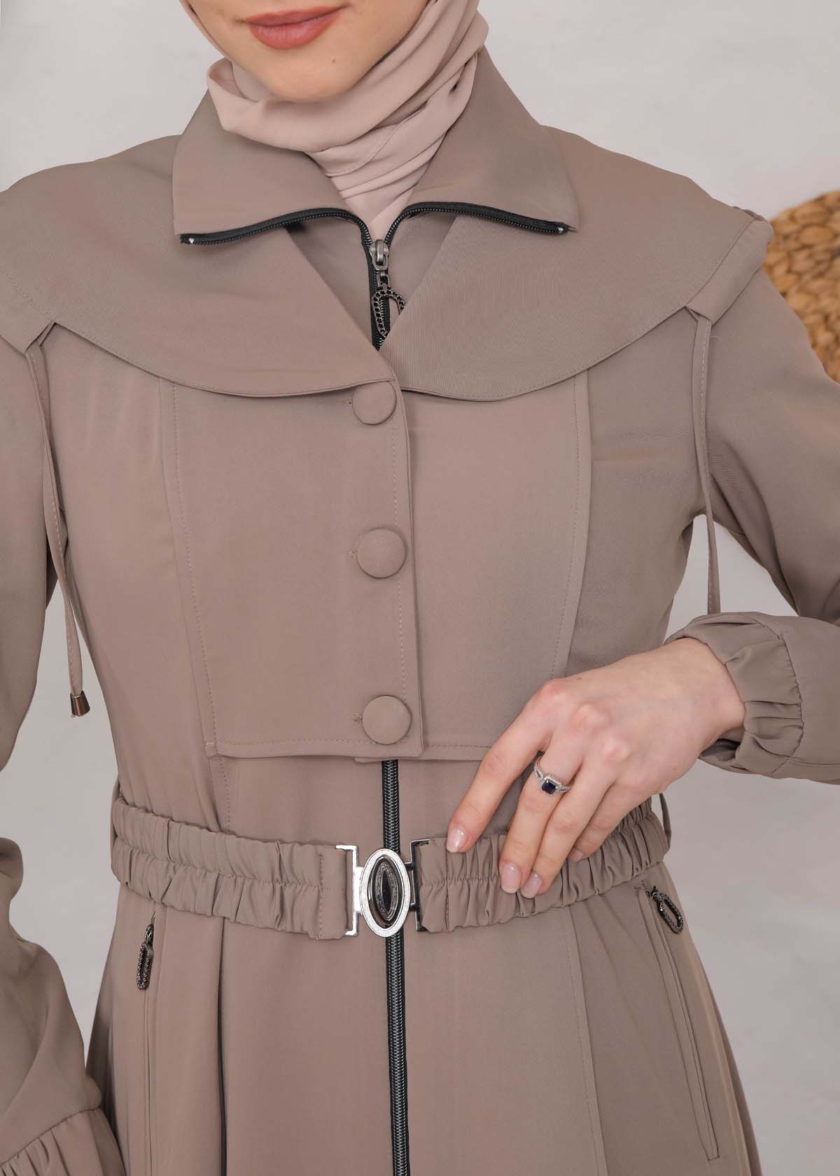 Modest Topcoat With Buttoned Detail 1220 Bej