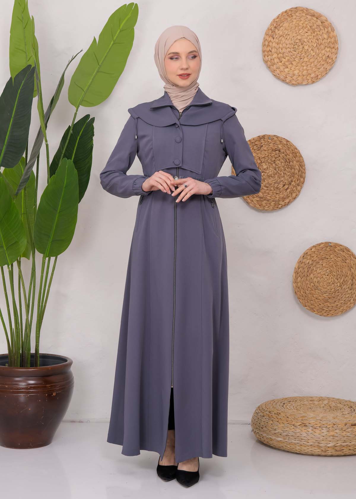 Modest Topcoat With Buttoned Detail 1220 Antrasıt