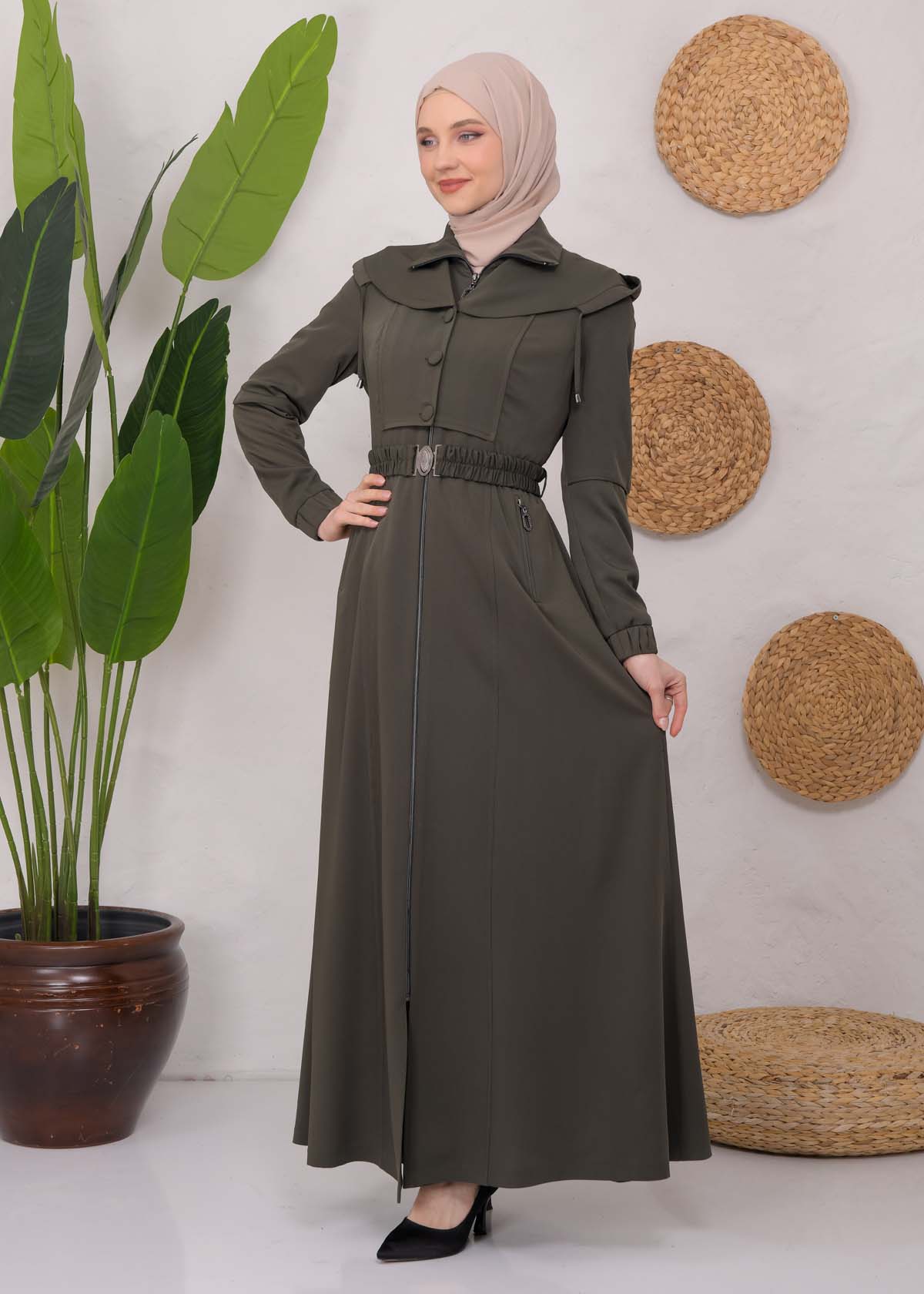 Modest Topcoat With Buttoned Detail 1220 Haki