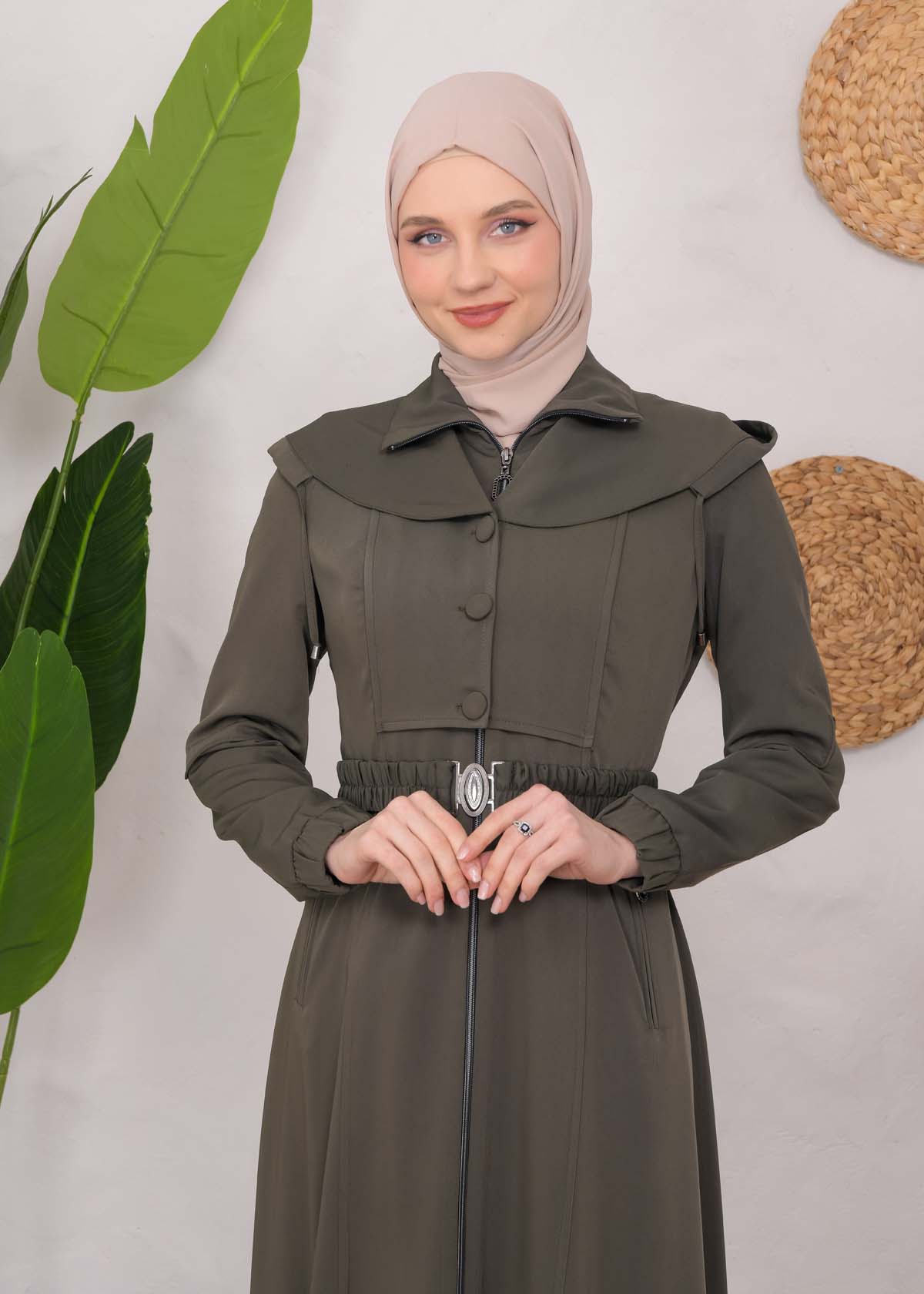 Modest Topcoat With Buttoned Detail 1220 Haki