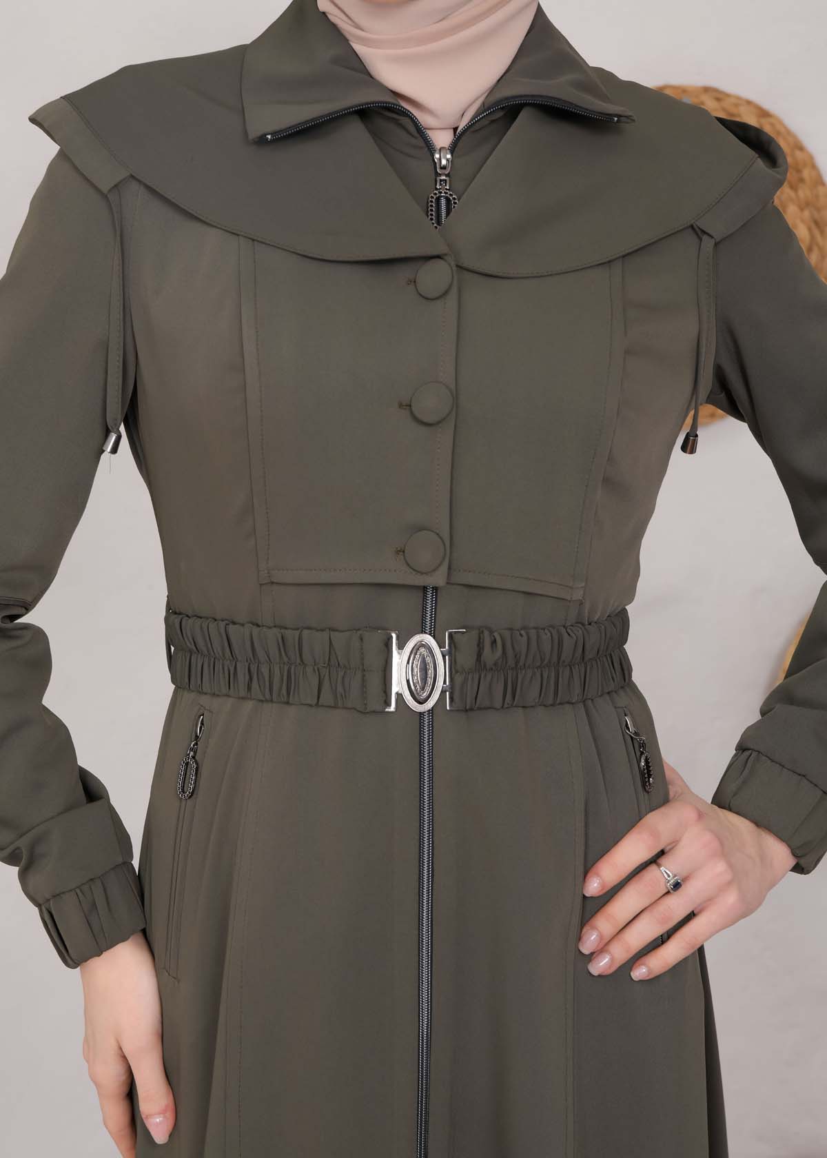 Modest Topcoat With Buttoned Detail 1220 Haki