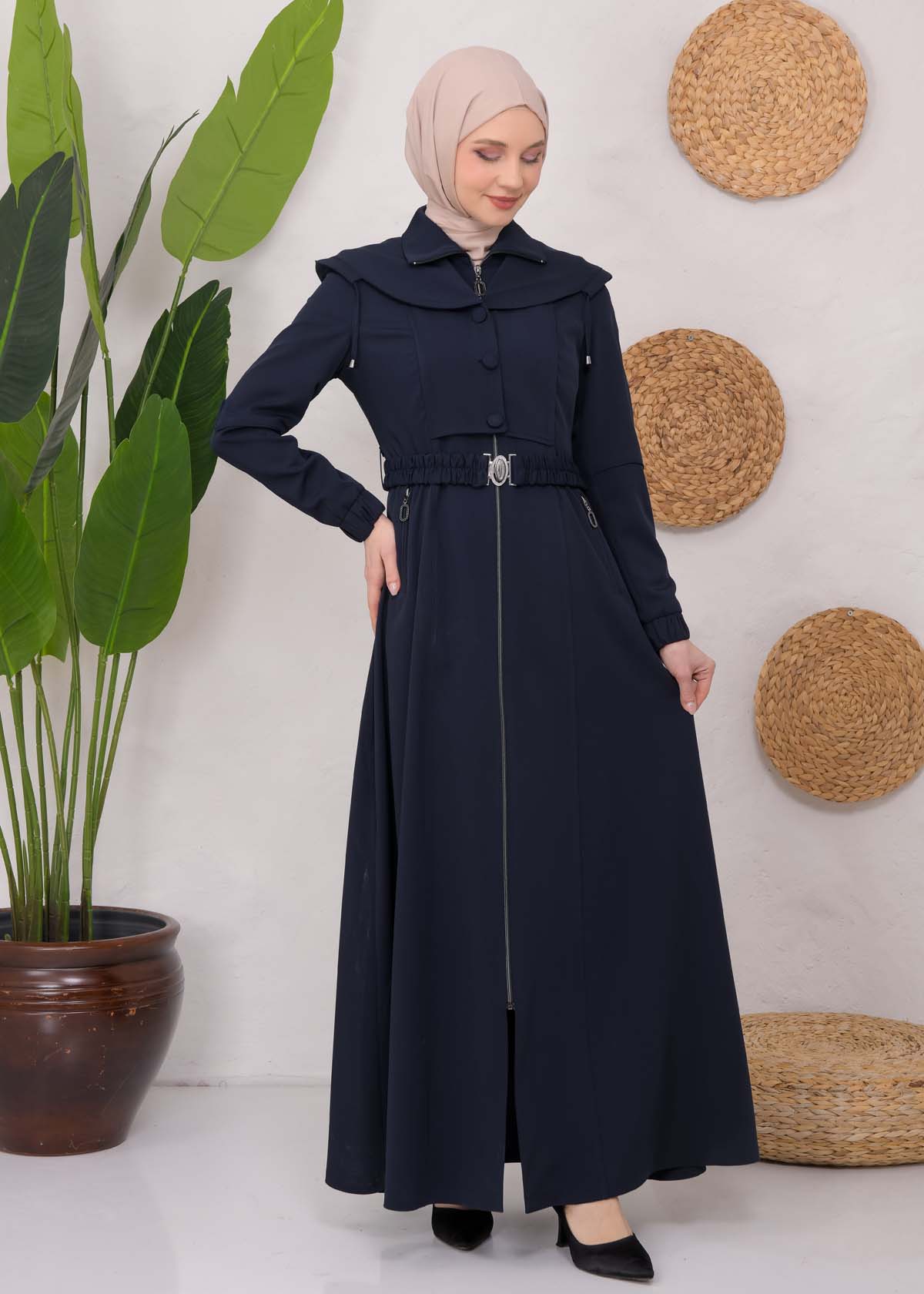 Modest Topcoat With Buttoned Detail 1220 Lacivert