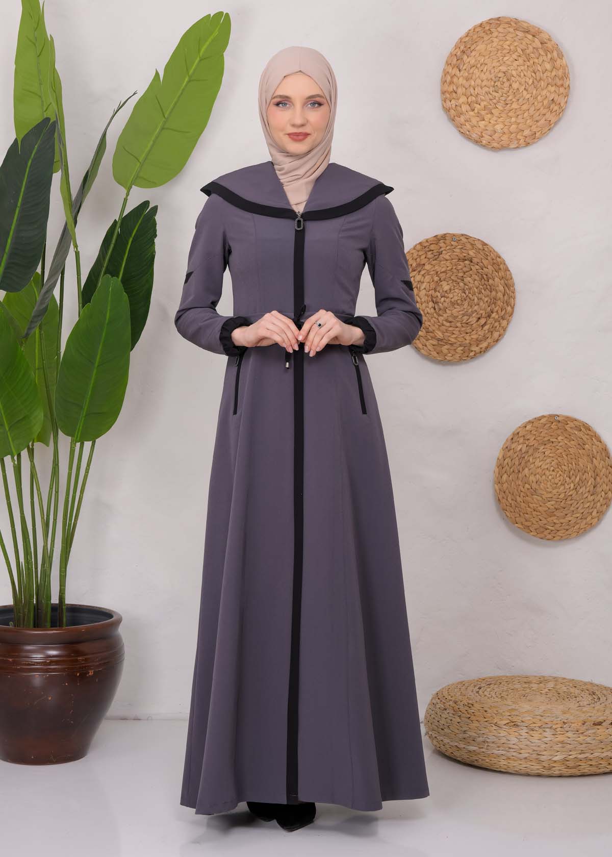 Modest linen  trench coat 1221 - Anthracite