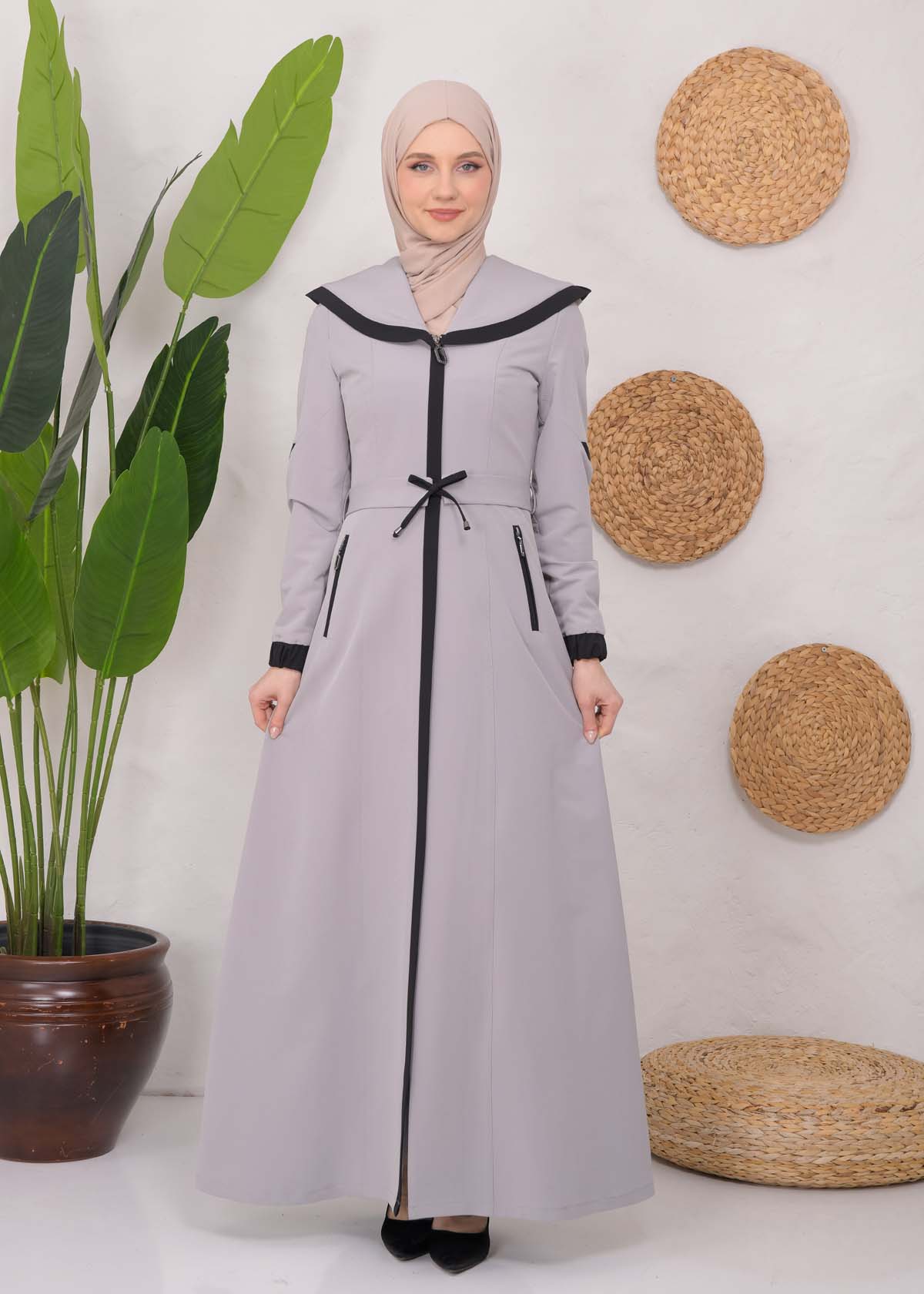 Modest linen  trench coat 1221 Gri