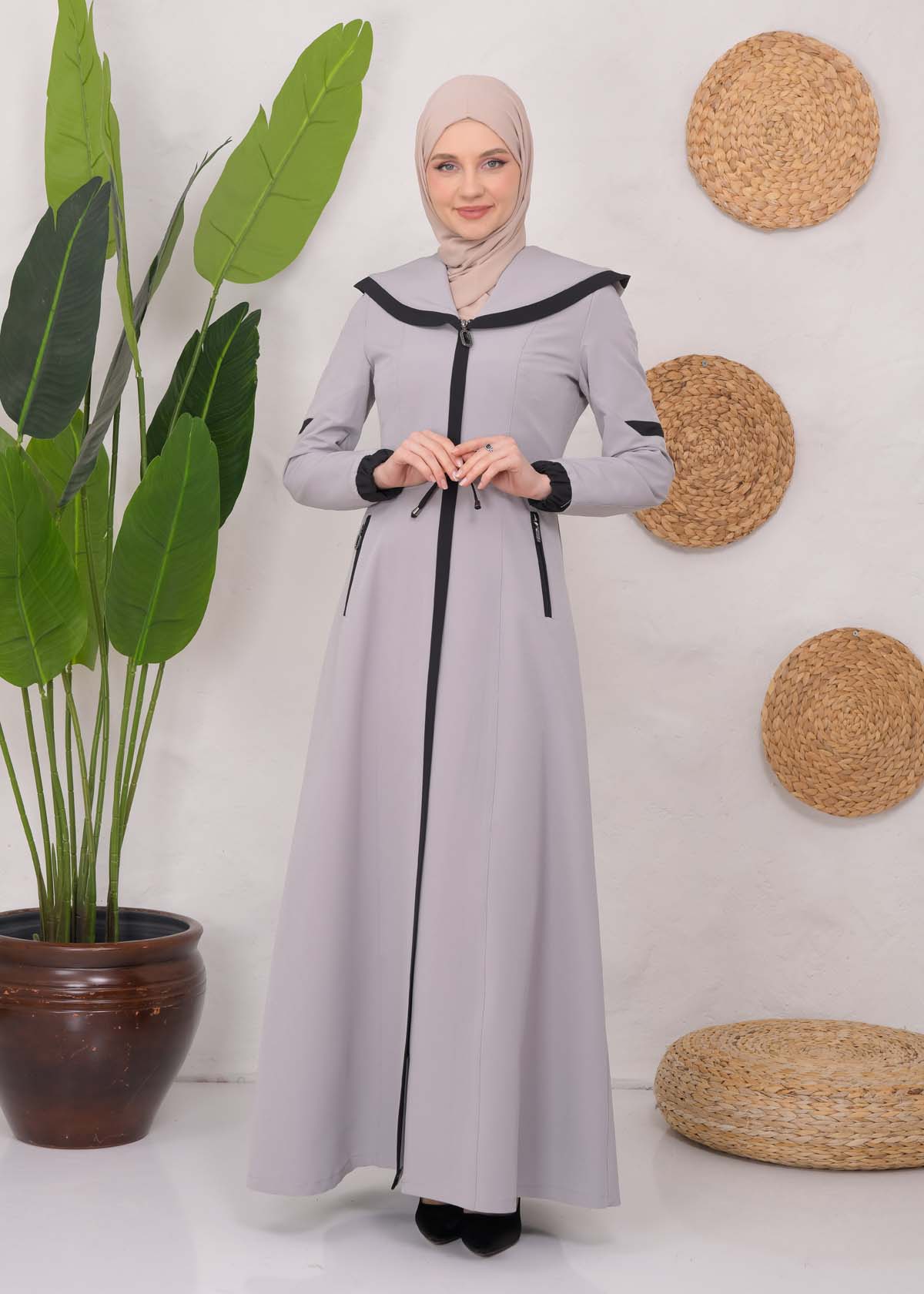 Modest linen  trench coat 1221 Gri